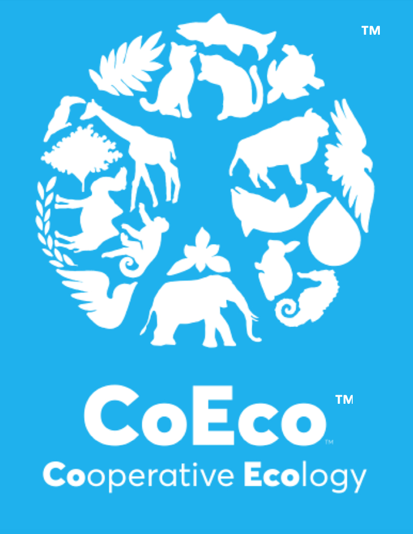 CoEco Logo - White on Blue - correct w tm