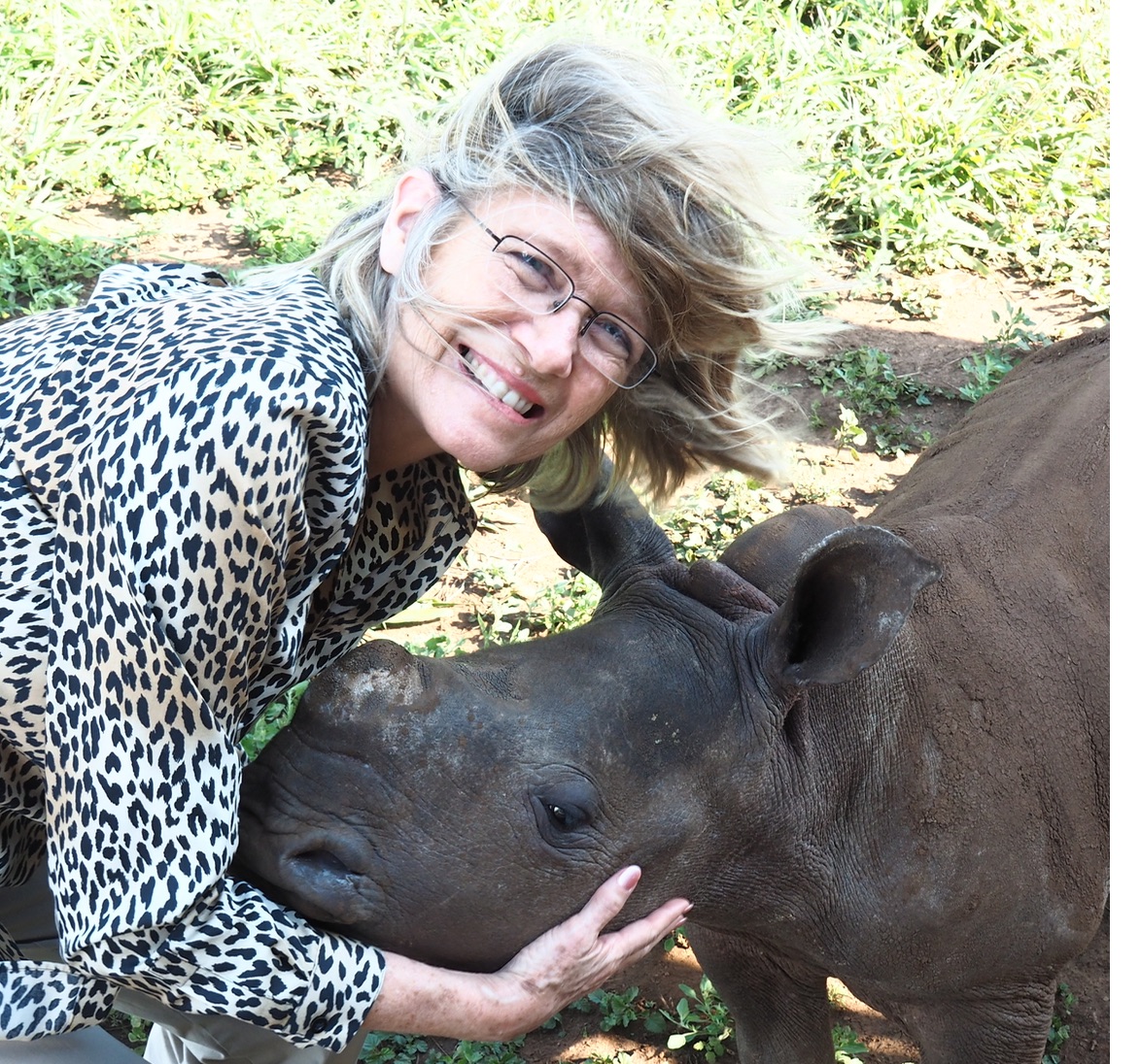 Barb with baby rhino up close